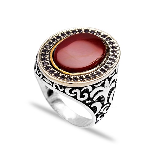 Red Agate Authentic Men Ring Wholesale Handmade 925 Sterling Silver